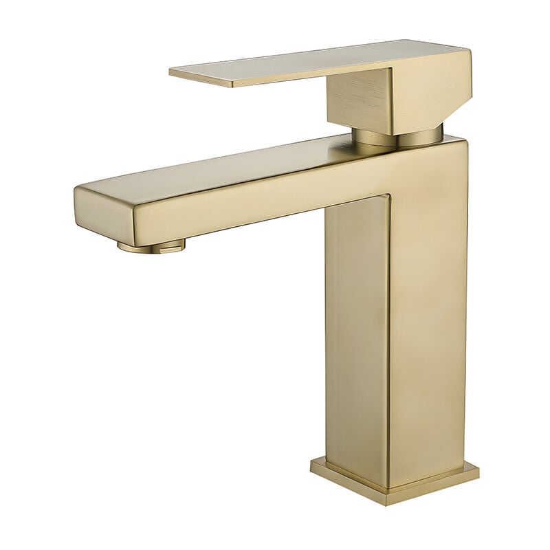 Robinet de Lavabo pour Salle de Bain et Bonde Pop Up avec Trop Plein, Robinet Mitigeur Monocommande de Salle de Bain Carré en Acier Inoxydable Brossé