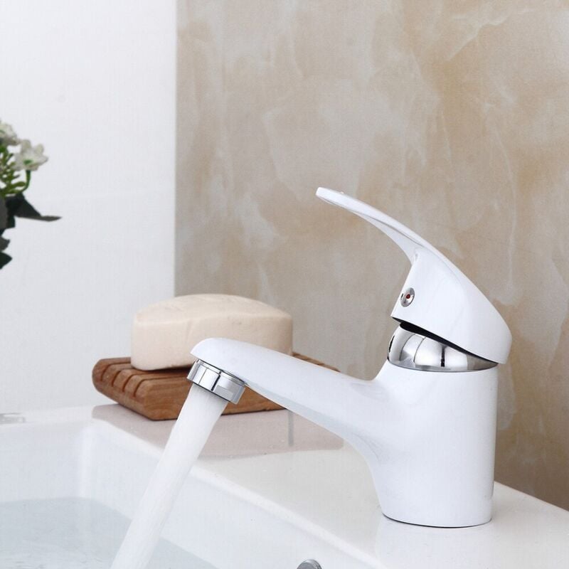 Robinet de lavabo pour salle de bain, robinet de salle de bain en blanc, mitigeur avec noyau en céramique silencieux, robinet pour lavabo de salle de