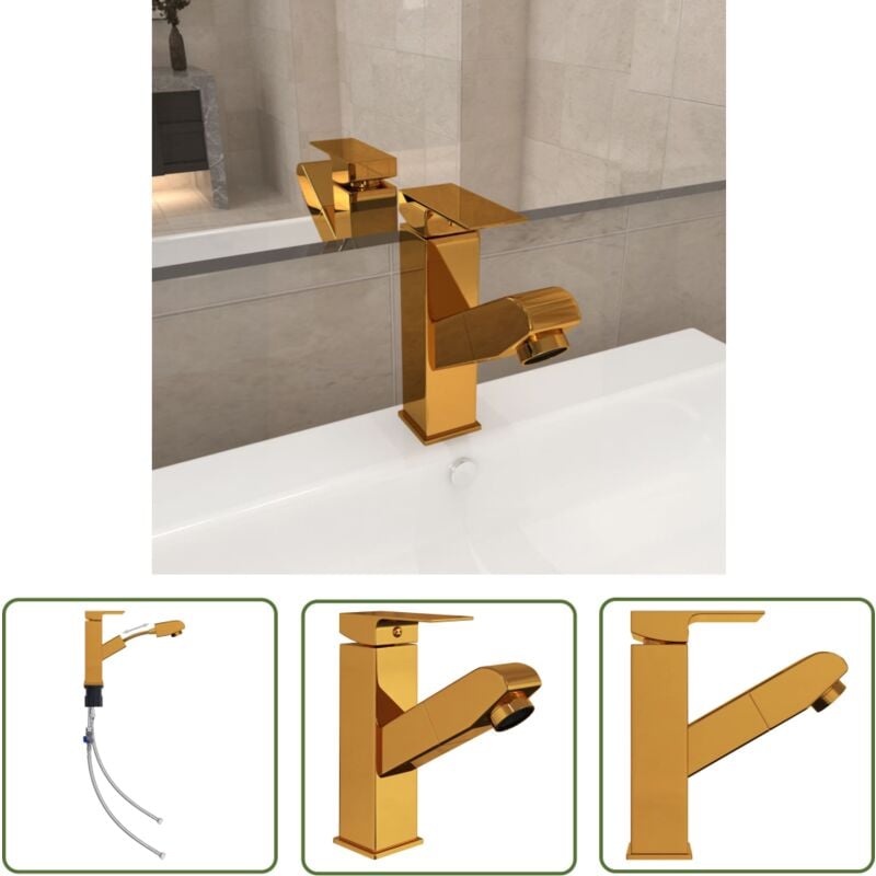 The Living Store Robinet de lavabo rétractable Finition dorée 157x172 mm - Robinet De Lavabo - Robinet Mitigeur - Robinetterie - Salle De Bain