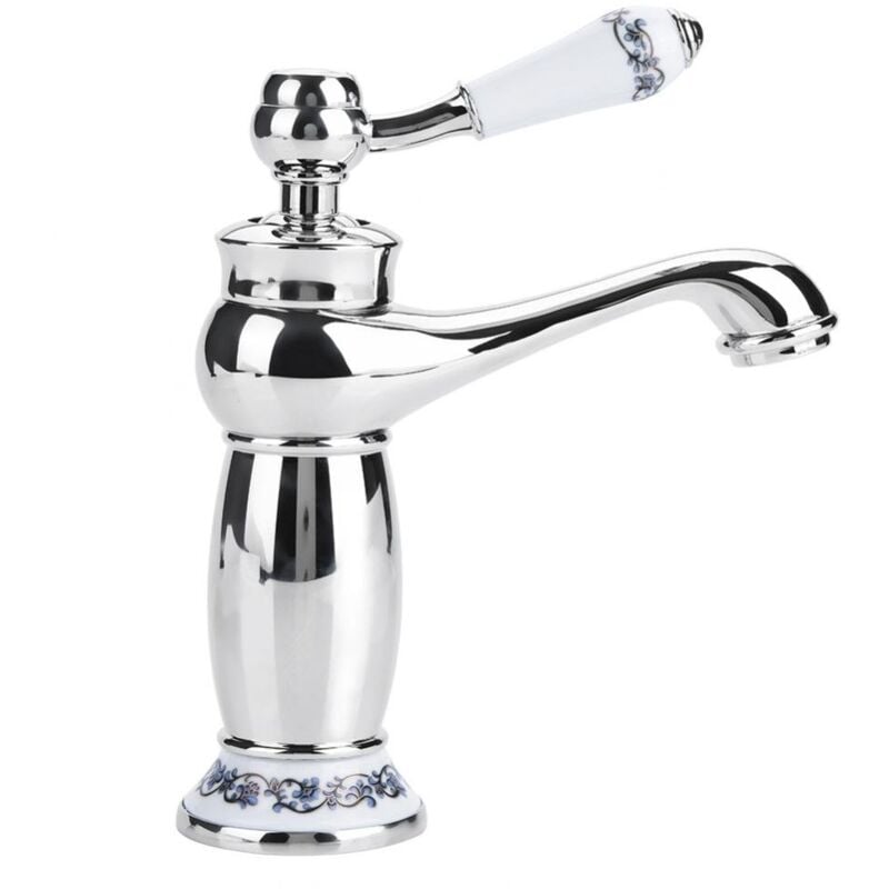 Robinet de lavabo rétro à poignée unique, robinet d'évier en laiton et céramique, porcelaine bleue et blanche à long col