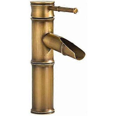 Robinet de lavabo rétro en laiton, robinet de salle de bain pour lavabos, robinet de lavabo rétro à poignée unique, robinet de lavabo rétro à motif cascade en bambou, anti-vibrations