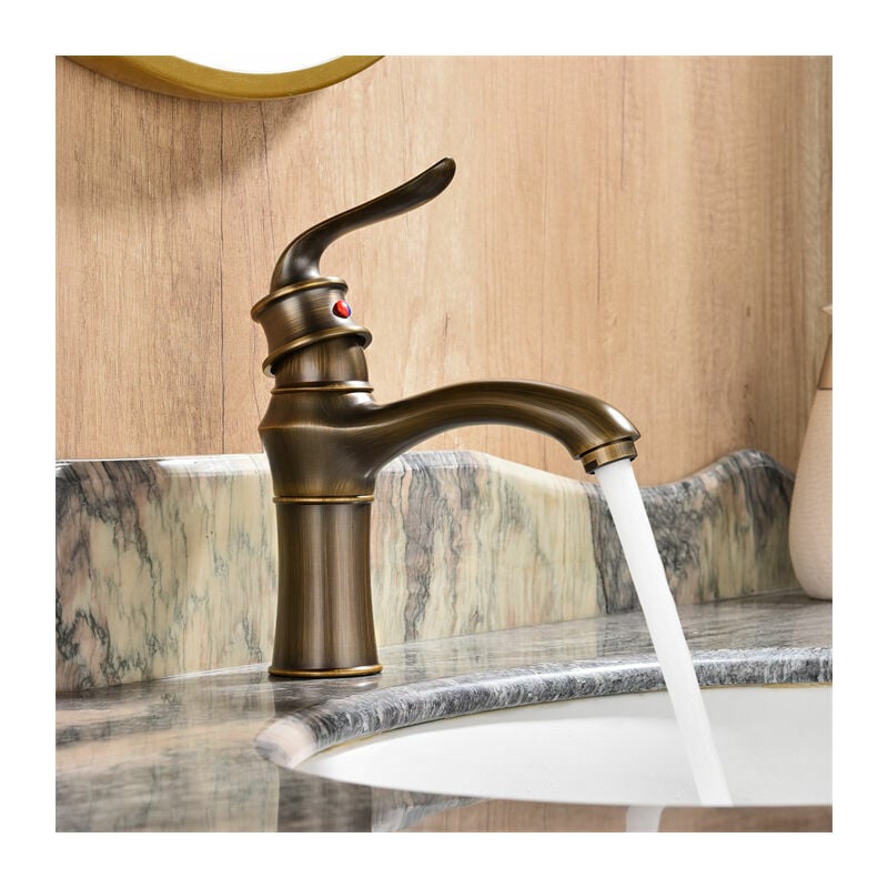 Robinet de Lavabo Rétro Mitigeur de Lavabo en Laiton Antique Robinet de Salle Bain Style Classique