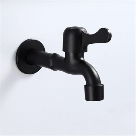 Robinet de lavabo rétro noir à long bec verseur, en acier inoxydable 304, mural, robinet d'eau froide unique, adapté aux jardins extérieurs.