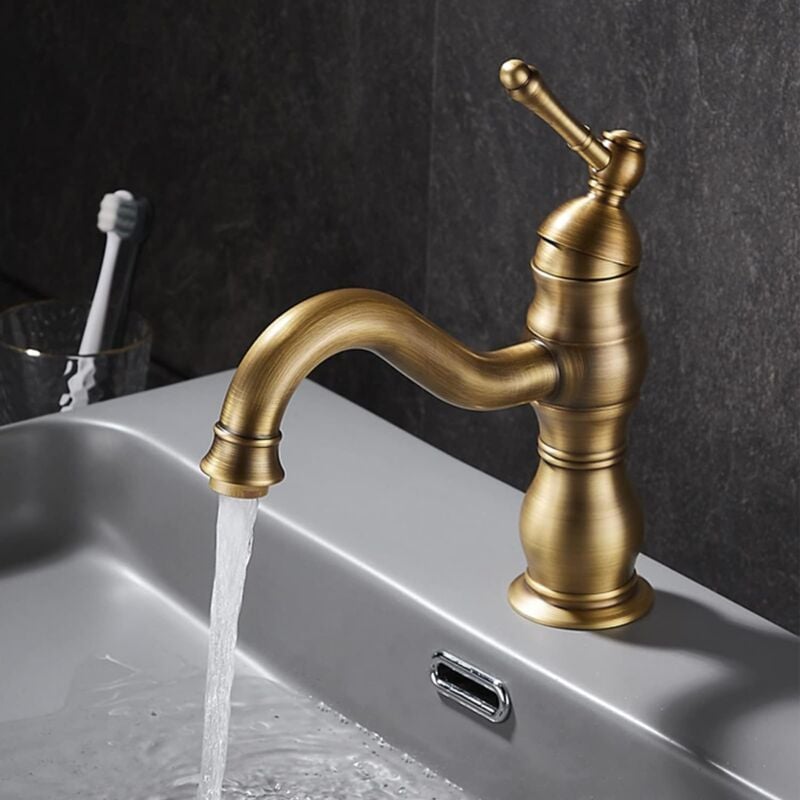 Robinet de Lavabo Rétro Robinet Salle de Bain en Laiton Bronzé Mitigeur de Lavabo Pivotant à 360° - Laiton