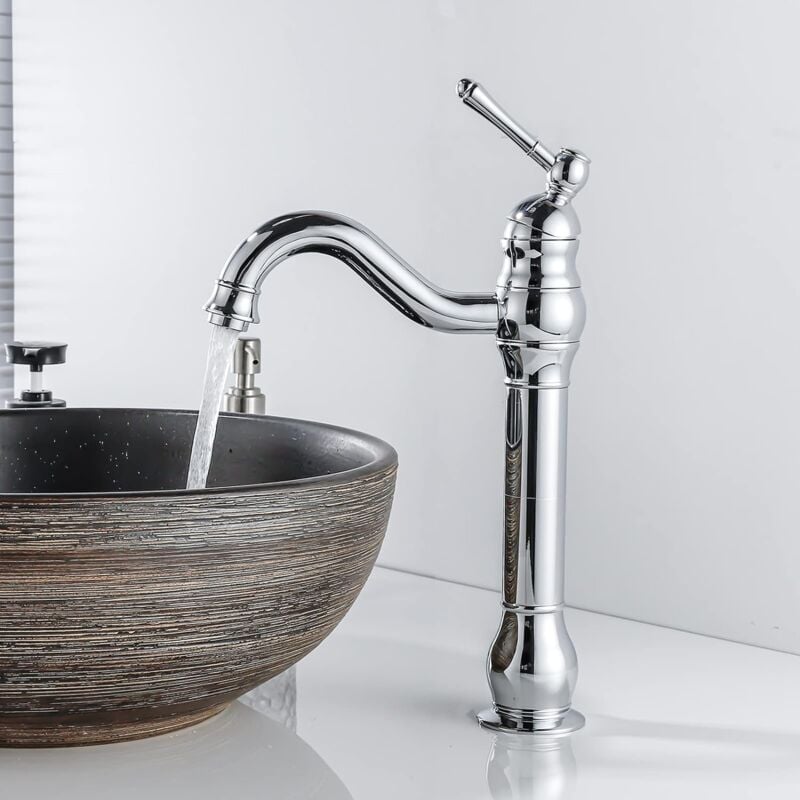 Jn.songs - Robinet de Lavabo Rétro Robinet Salle de Bain en Laiton Bronzé Mitigeur de Lavabo Pivotant à 360° - Chromé 30CM