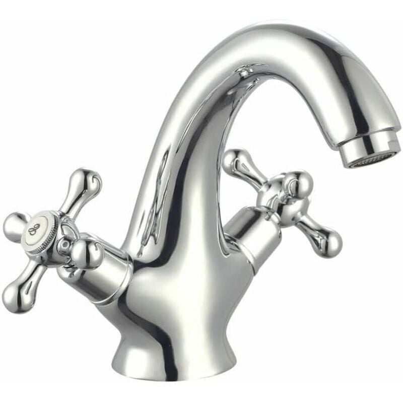 Robinet de Lavabo Rétro Robinet Salle de Bain en Laiton Eau Chaude et Froide Disponible - Argent