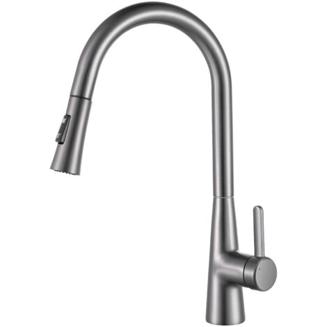 Robinet de lavabo Robinet de cuisine avec douchette rétractable gris