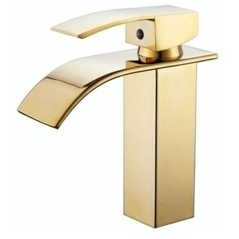 Robinet de lavabo, robinet de salle de bain moderne monotrou, bec cascade, doré