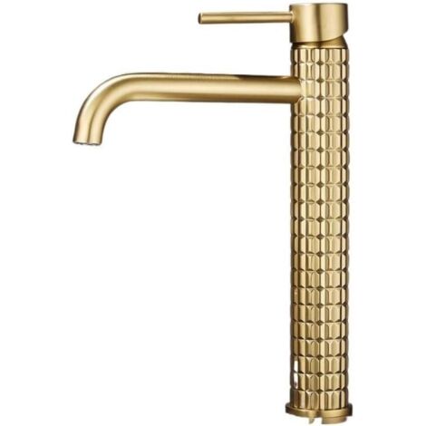 Robinet de lavabo, robinet de salle de bain, robinet de lavabo à poignée unique, laiton, robinet d'eau chaude et froide – doré (modèle haut)