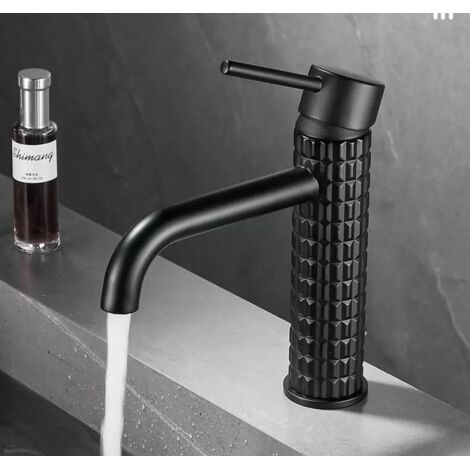 Robinet de lavabo, robinet de salle de bain, robinet de lavabo à poignée unique, laiton, robinet d'eau chaude et froide – noir (version basse)
