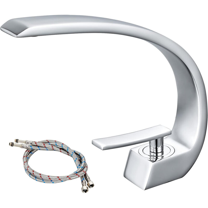 Robinet de lavabo, robinet mitigeur de lavabo à trou unique, robinet de salle de bain moderne en laiton chromé, eau chaude et froide disponibles