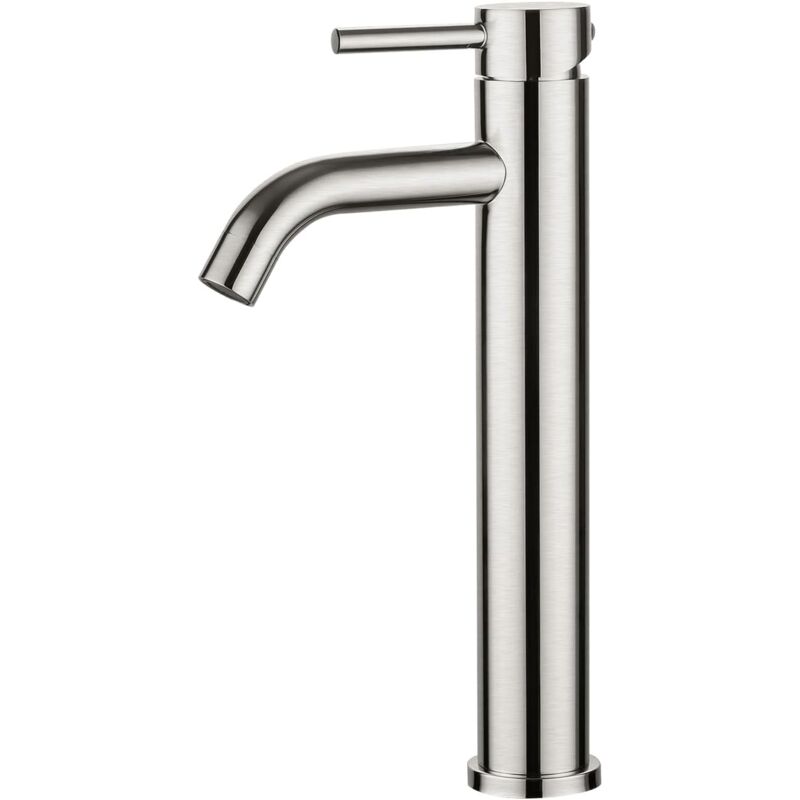 Robinet de Lavabo, Robinet Mitigeur Lavabo Haut de Salle de Bains avec Bec Haut, Mitigeur avec Raccordement Eau Froide/Chaud, Gris