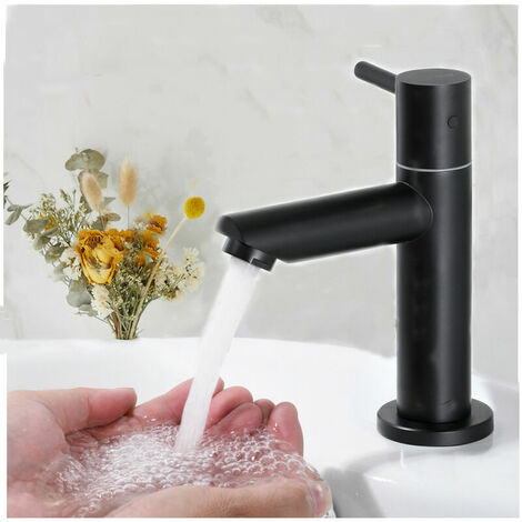 robinet de lavabo robinet pour salle de bain NOIR Robinetterie de Lavabo avec bec robinet d'eau froide pilier valve hauteur 93,4 mm pour toilettes invités Cisea