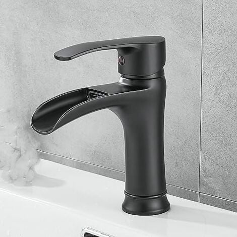 Robinet de Lavabo, Robinetterie Mitigeur Cascade pour Salle de Bains, Chaude et Froide Réglable de Mitigeur Lavabo - Noir Mat