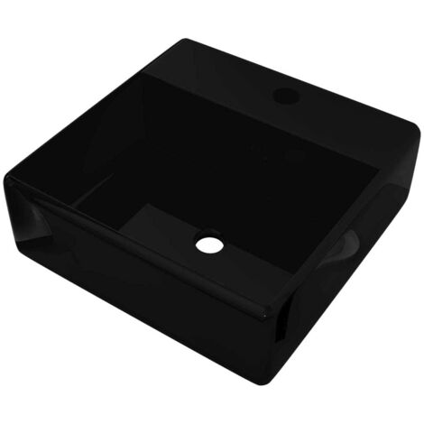 Robinet de lavabo salle de bain céramique/trou trop-plein carré noir CFW356474