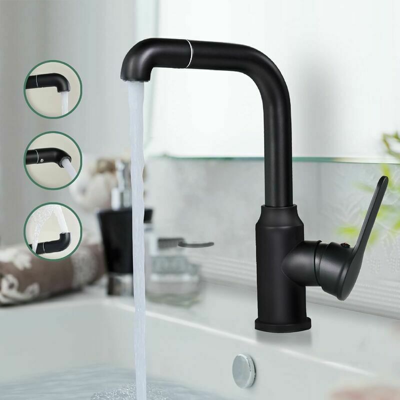 Hyy Ar - Robinet de lavabo simple – Robinet de salle de bain noir avec pivot à 360°, robinet d'évier haut, mitigeur monocommande avec bec de 22,5 cm