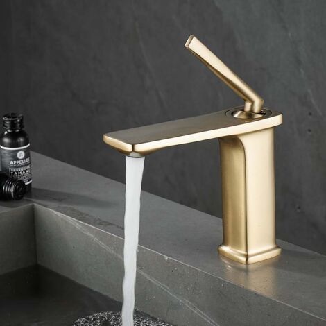 Robinet de lavabo style cascade, corps en cuivre, or brossé
