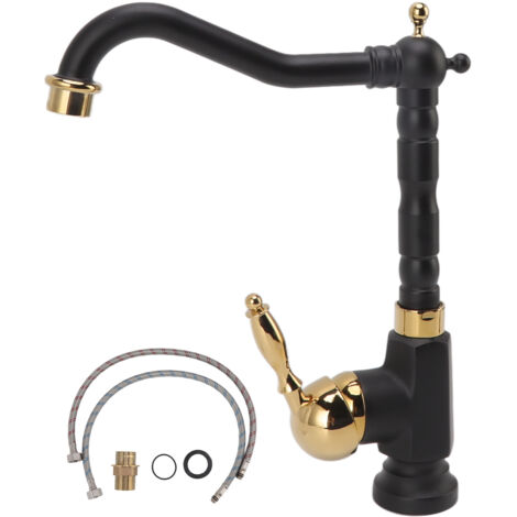 Robinet de Lavabo Style Européen à Une Poignée, Robinet Mitigeur Eau Chaude et Froide Noir et Doré pour Salle de Bain
