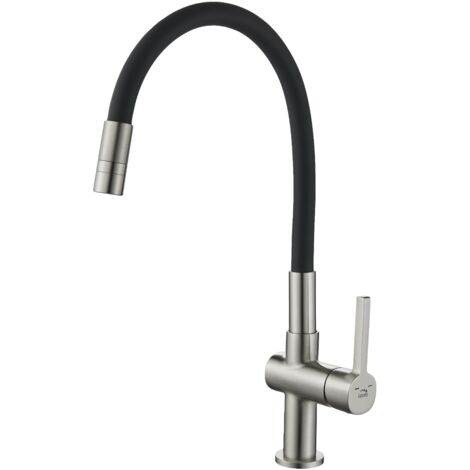 Robinet de lavabo sur pied ALITA Laveo noir et argent avec bec flexible