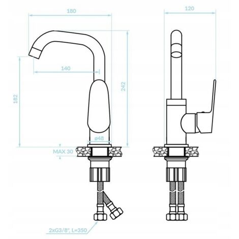 Robinet de lavabo sur pied chromé Sagra avec bec orientable