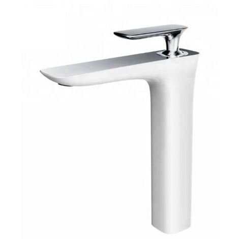 Robinet De Lavabo Surélevé 005 Blanc Et Chromé Collection Argolide