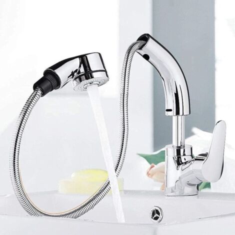 Robinet de lavabo Tout cuivre argent levage tirer bassin rotatif robinet d'eau chaude et froide toilette salle de bain