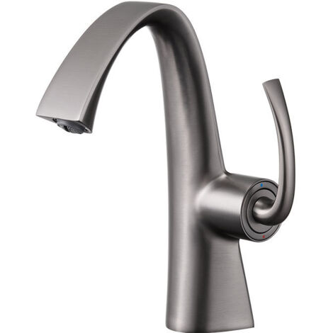 Robinet de lavabo tout cuivre avec cartouche céramique, design de salle de bain moderne, gris anthracite