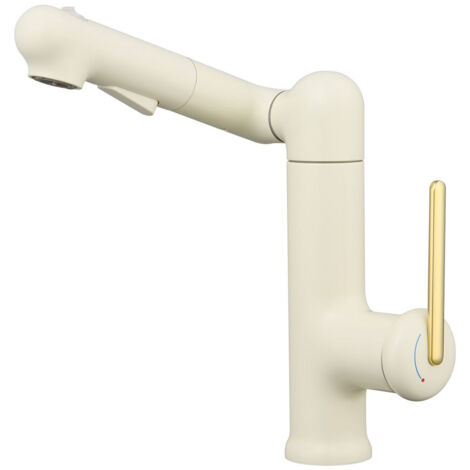 Robinet de lavabo tout cuivre avec poignée relevable, design de salle de bain moderne, blanc cassé
