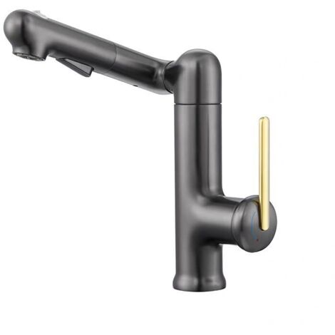 Robinet de lavabo tout cuivre avec poignée relevable, design de salle de bain moderne, gris anthracite