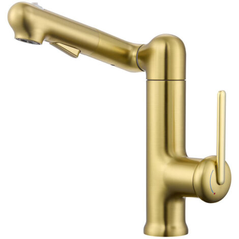 Robinet de lavabo tout cuivre avec poignée relevable, design de salle de bain moderne, or brossé