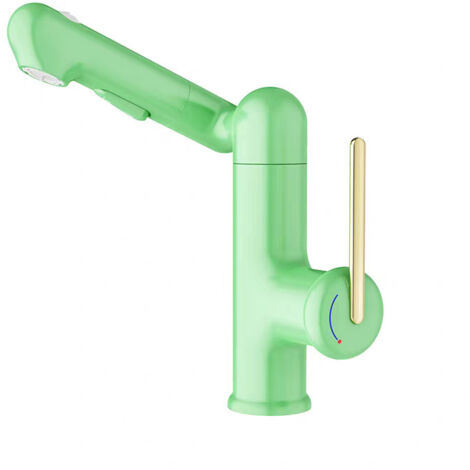 Robinet de lavabo tout cuivre avec poignée relevable, design de salle de bain moderne, vert