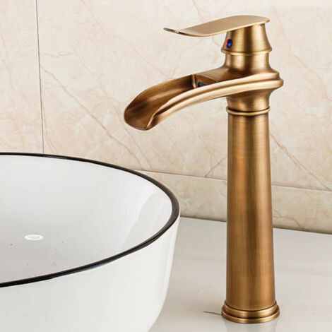 Robinet de lavabo tout cuivre de style antique, robinet de lavabo européen doré à poser ou à encastrer