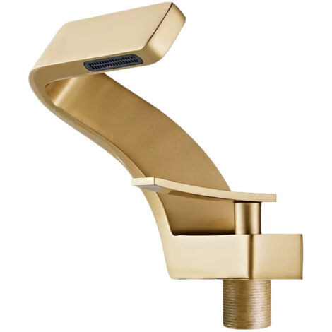 Robinet de lavabo tout cuivre, design luxueux doré avec effet cascade créatif, robinet monotrou pour lavabo, eau chaude et froide.