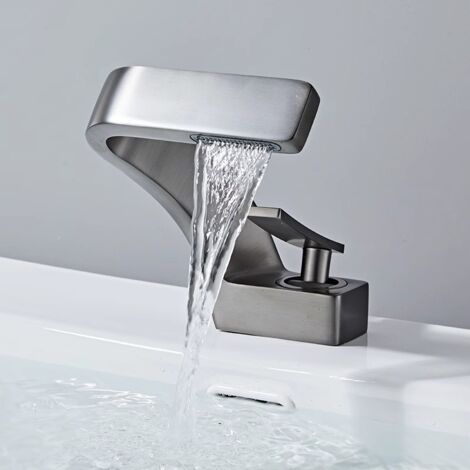 Robinet de lavabo tout cuivre, design luxueux doré avec effet cascade créatif, robinet monotrou pour lavabo, eau chaude et froide.