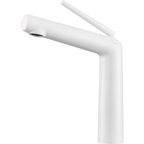 Robinet de lavabo tout cuivre, obus en céramique, installation sous plan, Blanc