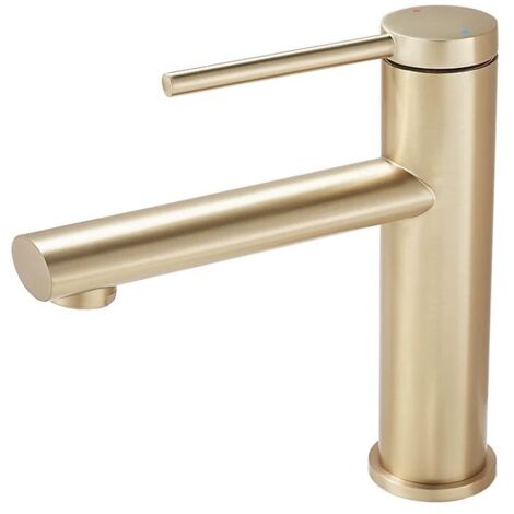 Robinet de lavabo tout en cuivre haute monté avec bec thermostatique pour installation sur ou sous le comptoir, finition dorée filée - Alovez