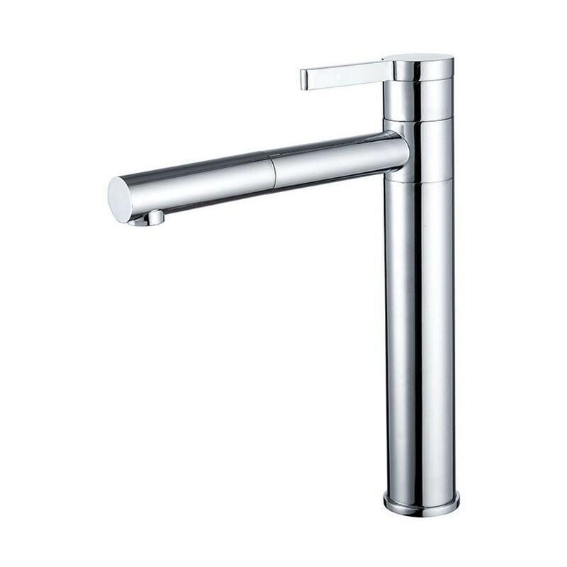 Gotrays - Robinet de lavabo, tout en cuivre, robinet de bassin chaud et froid, robinet à tirer rotatif à 360 degrés, argent