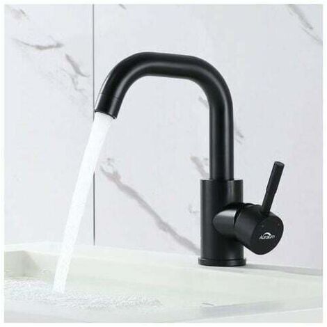 Robinet de Lavabo U-forme Mitigeur Eau Froide et Chaude en Acier Inox Rotation à 360° Robinet de Vasque à Poser pour Salle de Bains, NoirLATATTA
