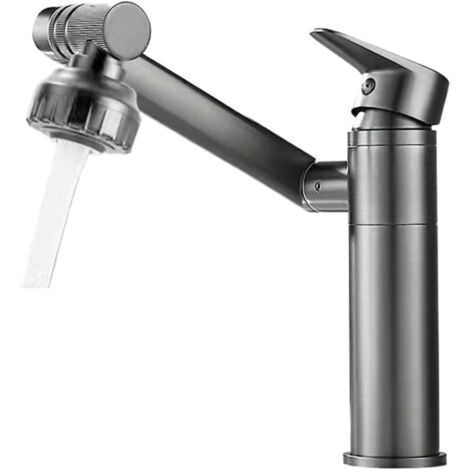 Robinet de lavabo universel en acier inoxydable pour eau chaude et froide dans les salles de bains, les lavabos et les cuisines (gris anthracite)