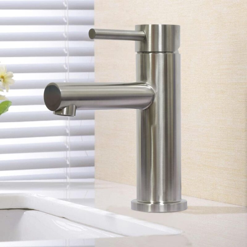 Robinet de lave-mains Mitigeur De Lavabo Monotrou En Acier Inoxydable, Chaud Et Froid, Finition Brossée