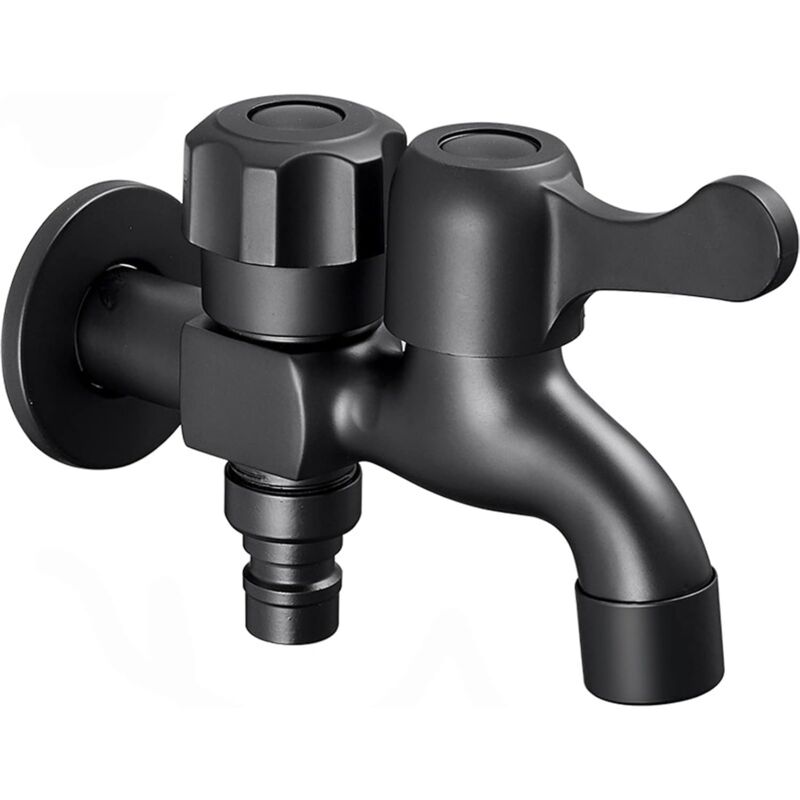 Lntyq - Robinet de machine à laver à double sortie, robinet de machine à laver en laiton, robinet de jardin extérieur noir, robinet d'évier à double