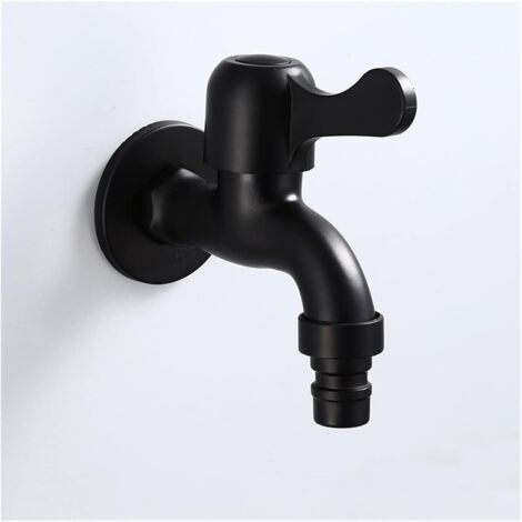 Robinet de machine à laver court noir rétro, en acier inoxydable 304, mural, robinet d'eau froide simple, adapté aux jardins extérieurs.