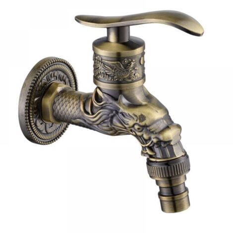 Robinet de machine à laver de piscine à vadrouille froide simple antique, robinet de balcon extérieur à 4 points, robinet rétro en bronze