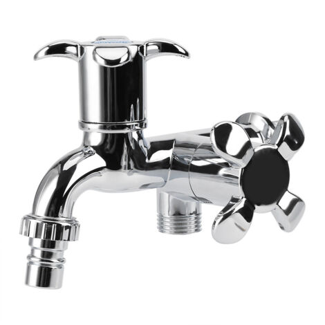 Robinet de Machine à Laver Double Bec ABS avec Poignée Fleur G1/2 pour Évier