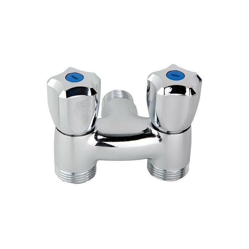 Robinet de machine a laver double bg chromé, 2 pompes 3/4'malex1/2'malex3/4'male