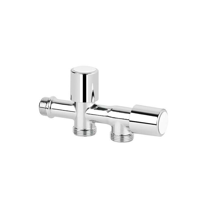 Robinet de machine a laver double chromé, 2 pompes 1/2"malex3/4"malex3/4"male
