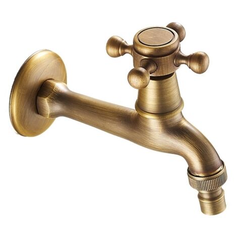 Robinet de machine à laver en laiton antique - Pour toilettes de jardin, robinet à poignée en croix antique pour machine à laver