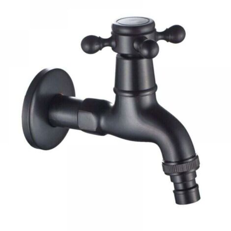 Robinet de machine à laver en laiton avec bec d'évier G1/2 - Robinet de vadrouille antique avec poignée en croix pour évier de jardin (noir)