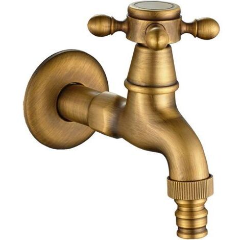 Robinet de machine à laver en laiton avec bec G1/2 pour évier - Robinet de machine à laver à poignée en croix antique pour évier de jardin (bronze)