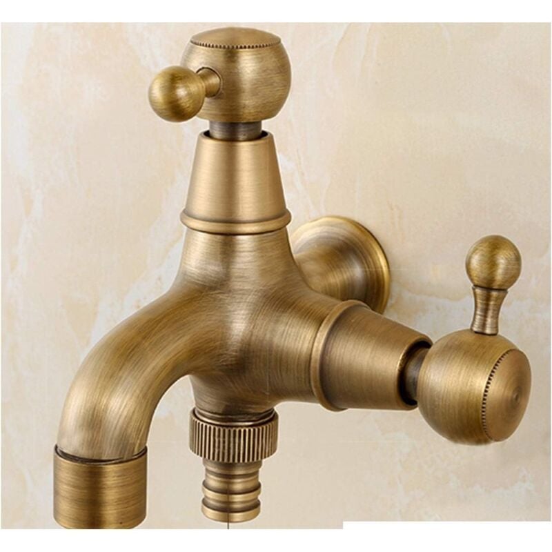Lntyq - Robinet de machine à laver mural en laiton à double tête pour salle de bain, robinet d'eau froide simple, robinet de jardin extérieur